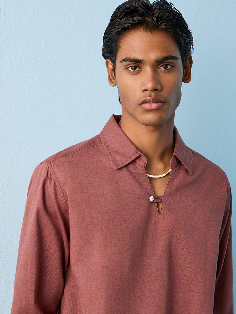 ETA Dusty Pink Relaxed-Fit Cotton-Blend Shirt