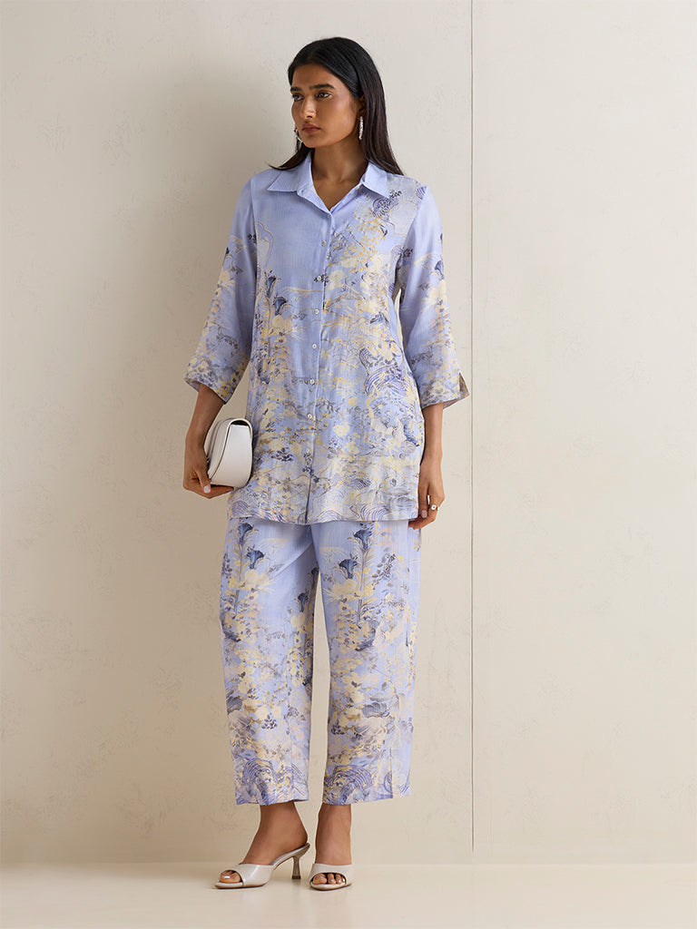 Vark Lilac Floral Printed Ethnic Set