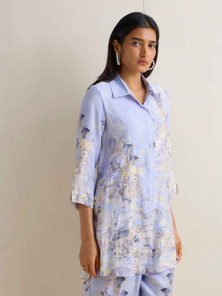 Vark Lilac Floral Printed Ethnic Set