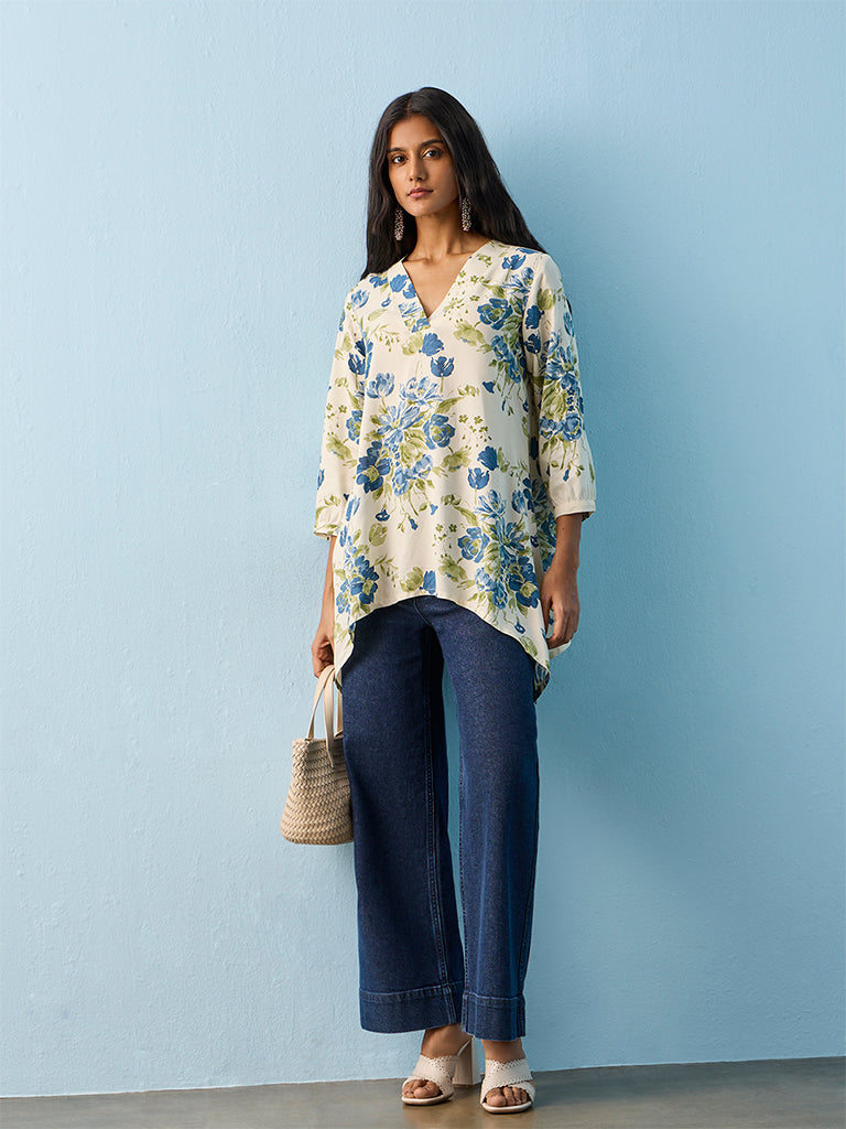 Utsa Multicolour Botanical Design Tunic