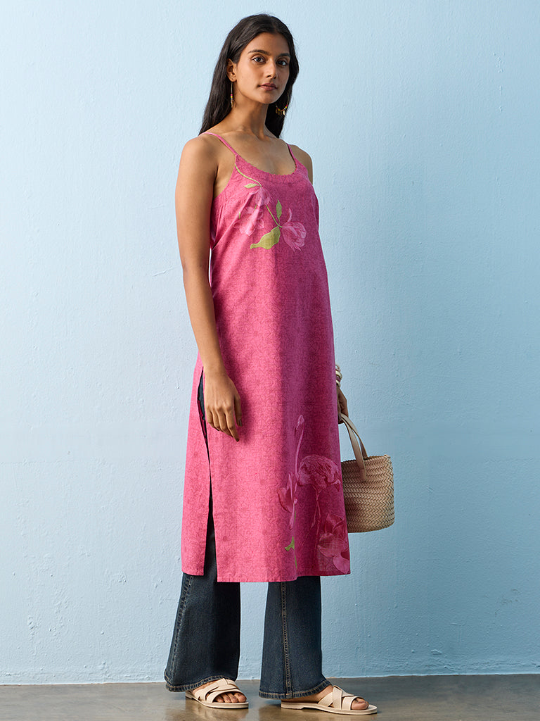 Utsa Fuchsia Nature-Inspired Cotton A-Line Kurta