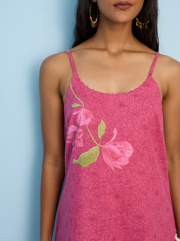 Utsa Fuchsia Nature-Inspired Cotton A-Line Kurta