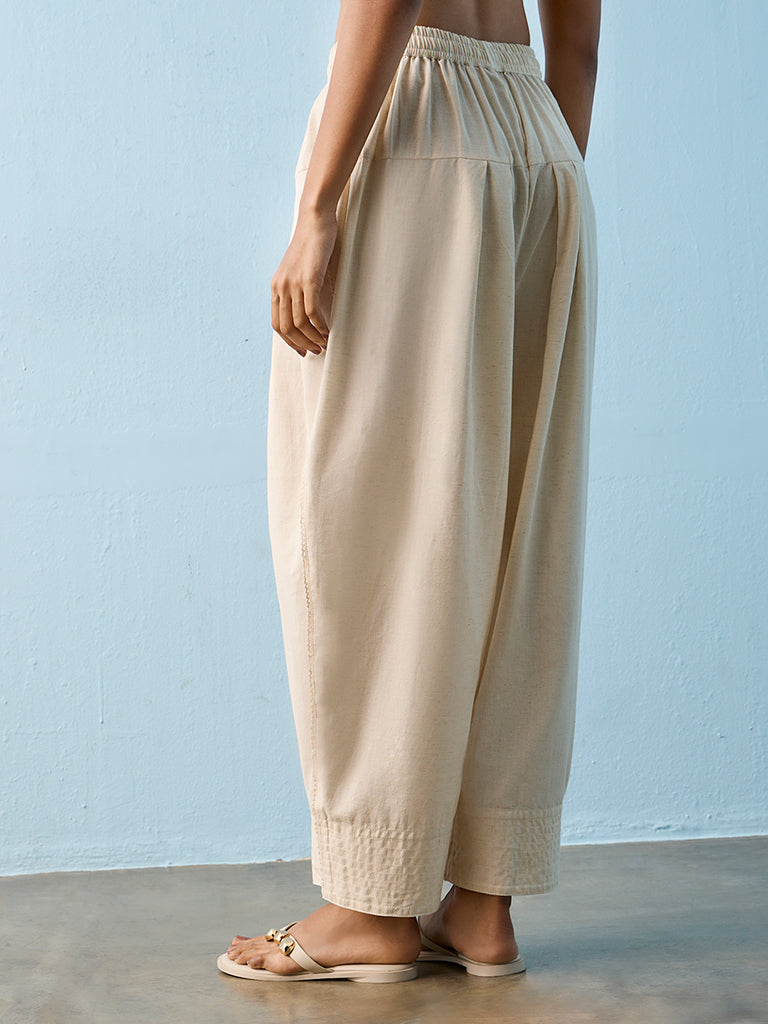 Utsa Light Beige Cotton-Blend Pants