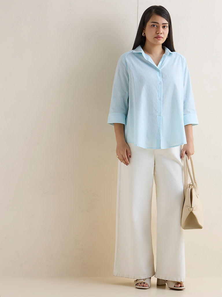 Gia Aqua Striped Cotton Shirt