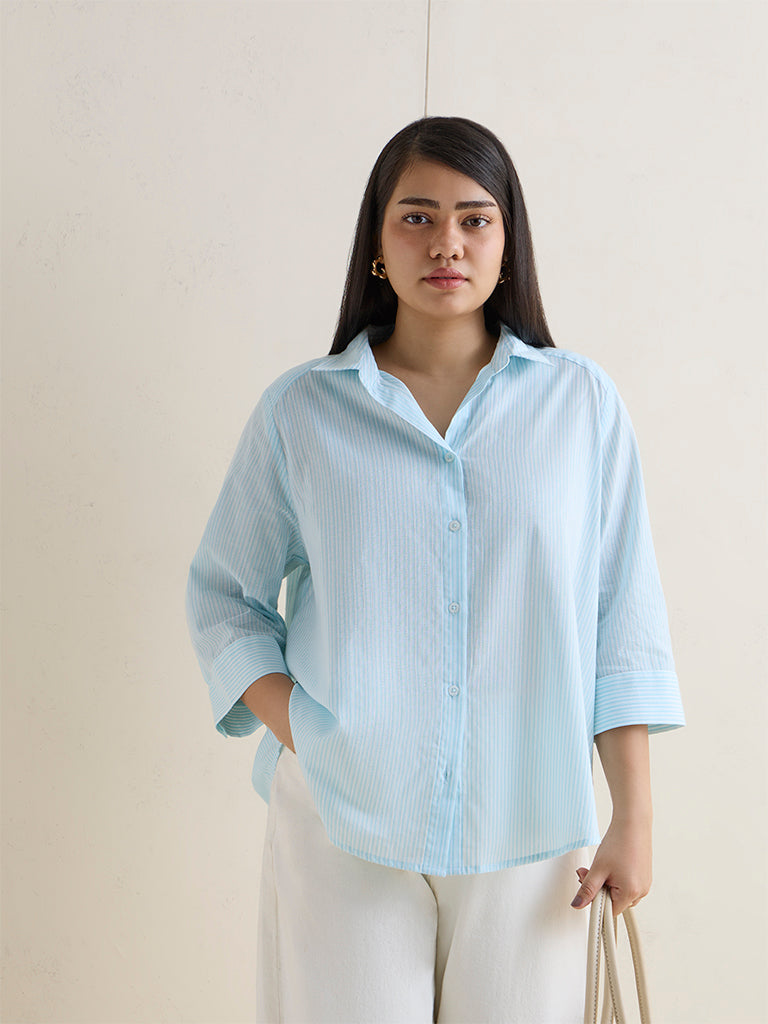 Gia Aqua Striped Cotton Shirt