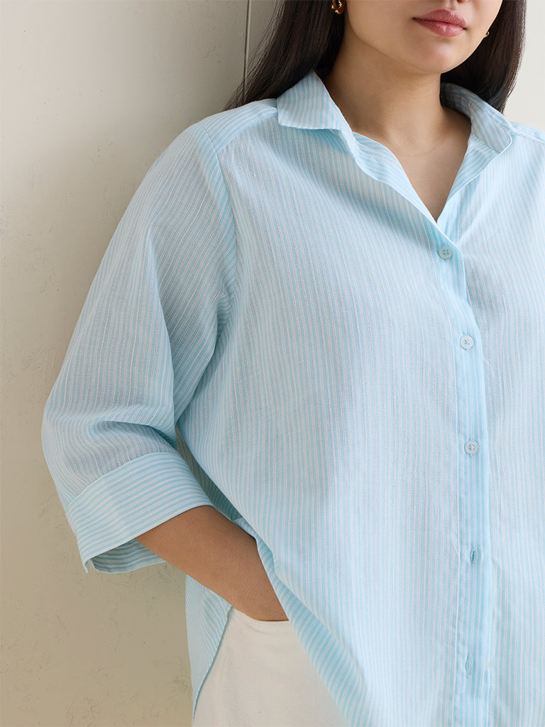 Gia Aqua Striped Cotton Shirt