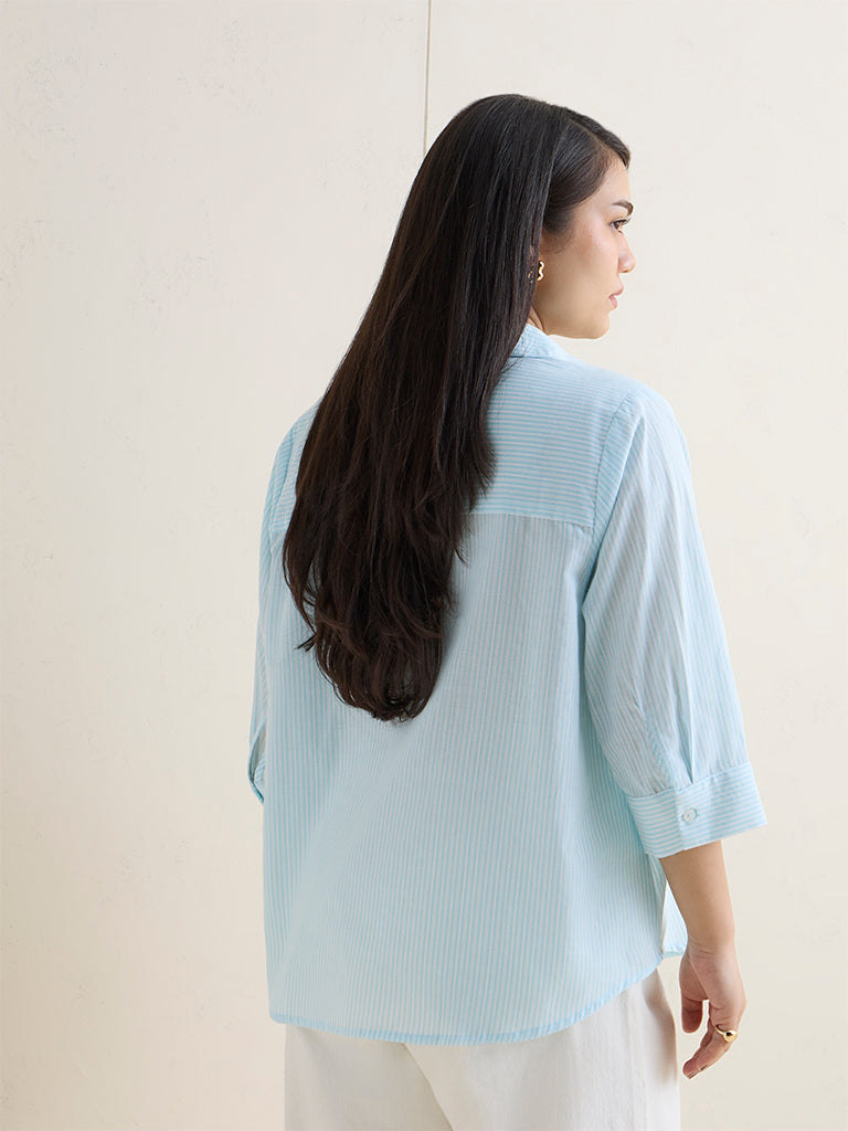Gia Aqua Striped Cotton Shirt