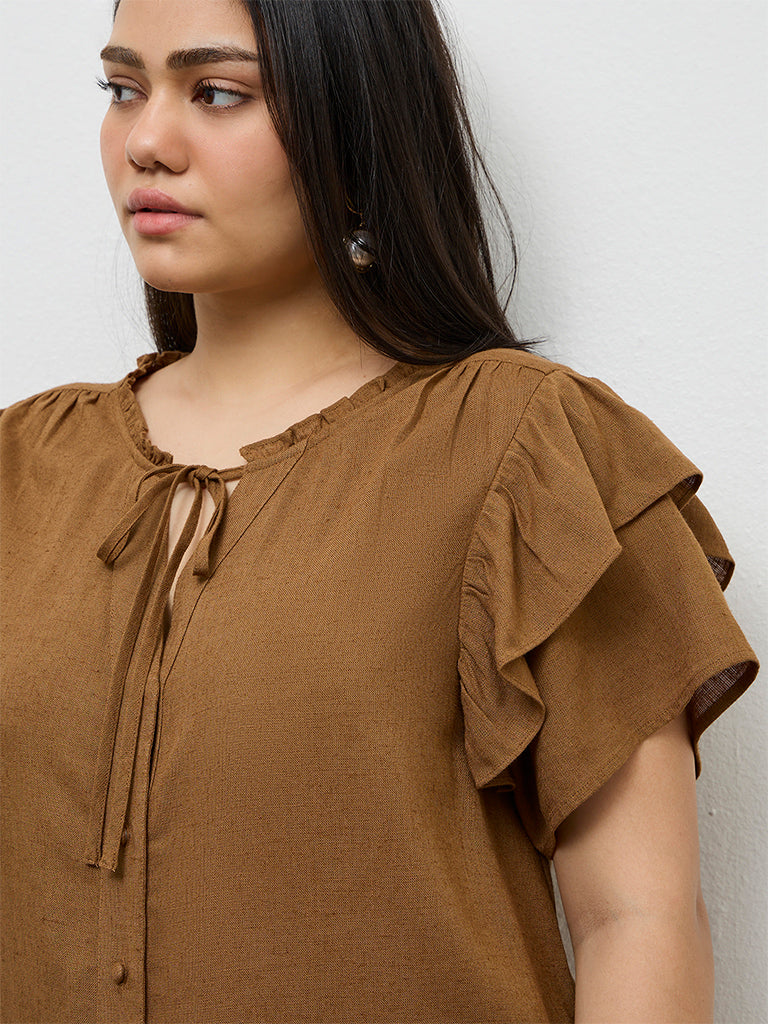 Gia Brown Solid Cotton Straight Dress