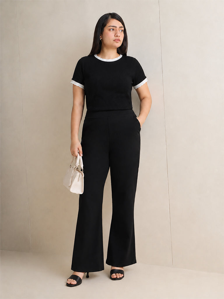 Gia Black Solid High-Rise Trousers