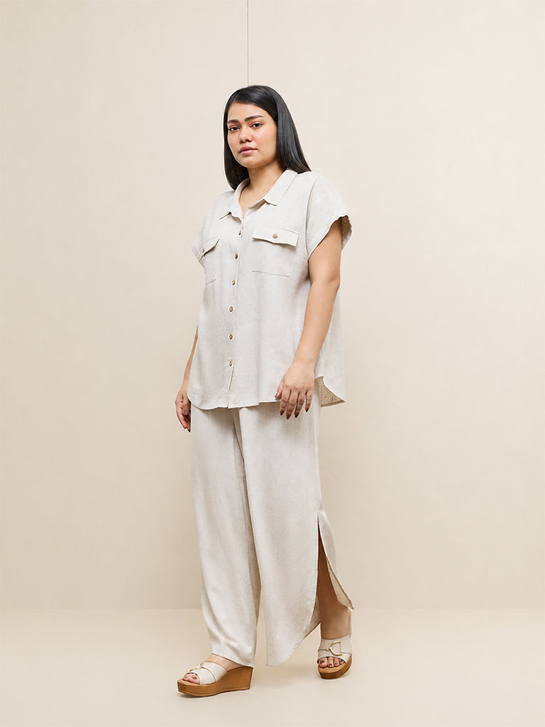Gia Light Beige High-Rise Cotton Pants