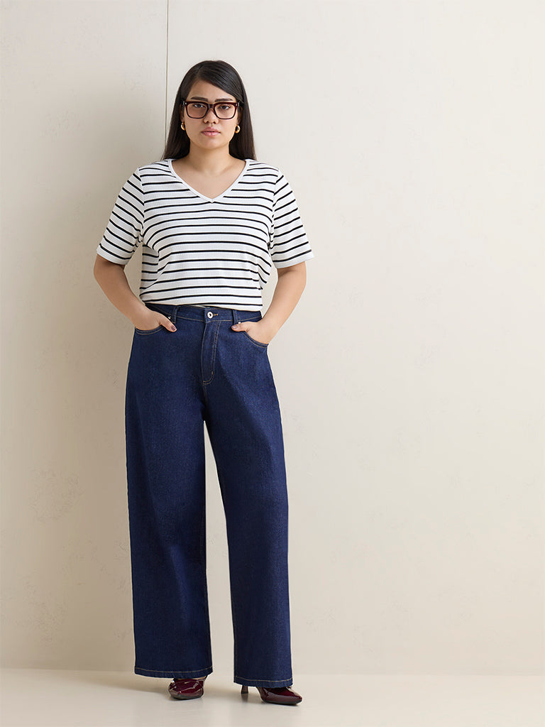Gia Navy Wide-Leg High-Rise Jeans