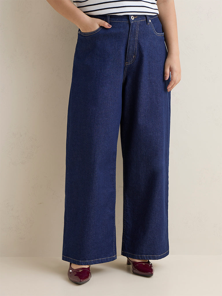 Gia Navy Wide-Leg High-Rise Jeans