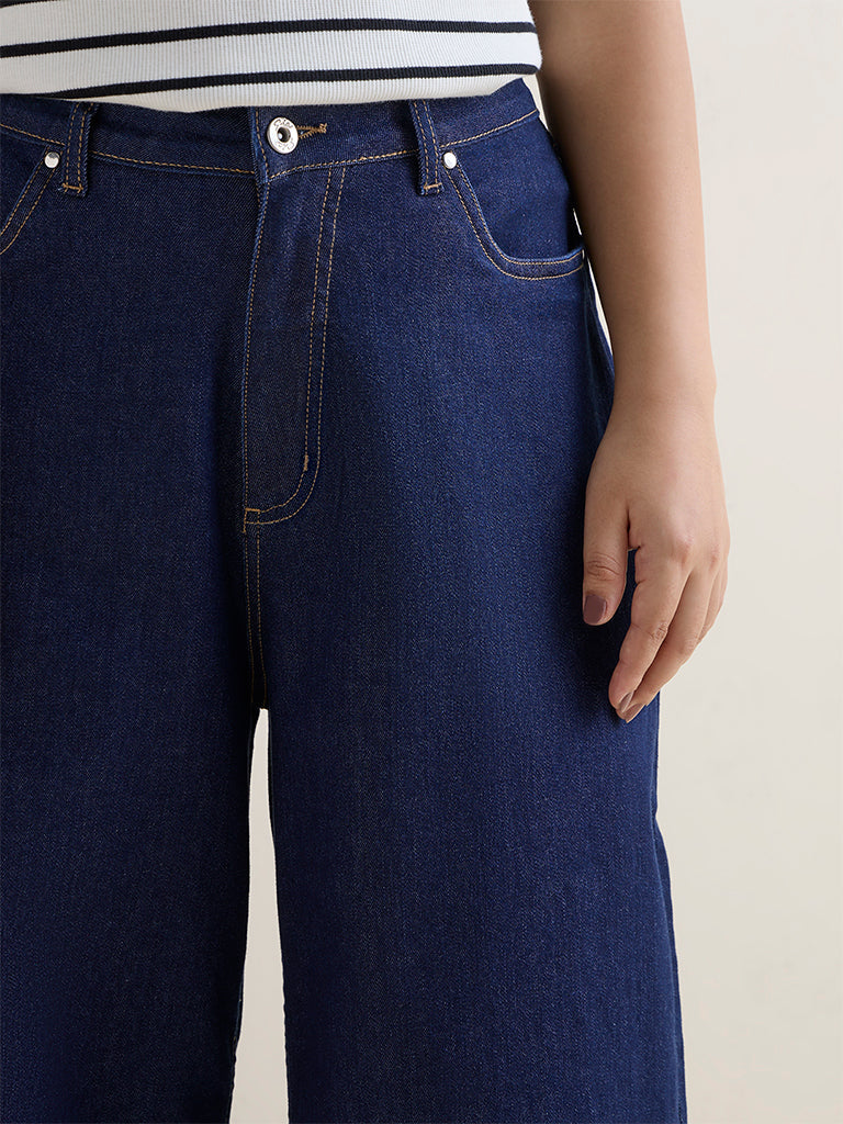 Gia Navy Wide-Leg High-Rise Jeans