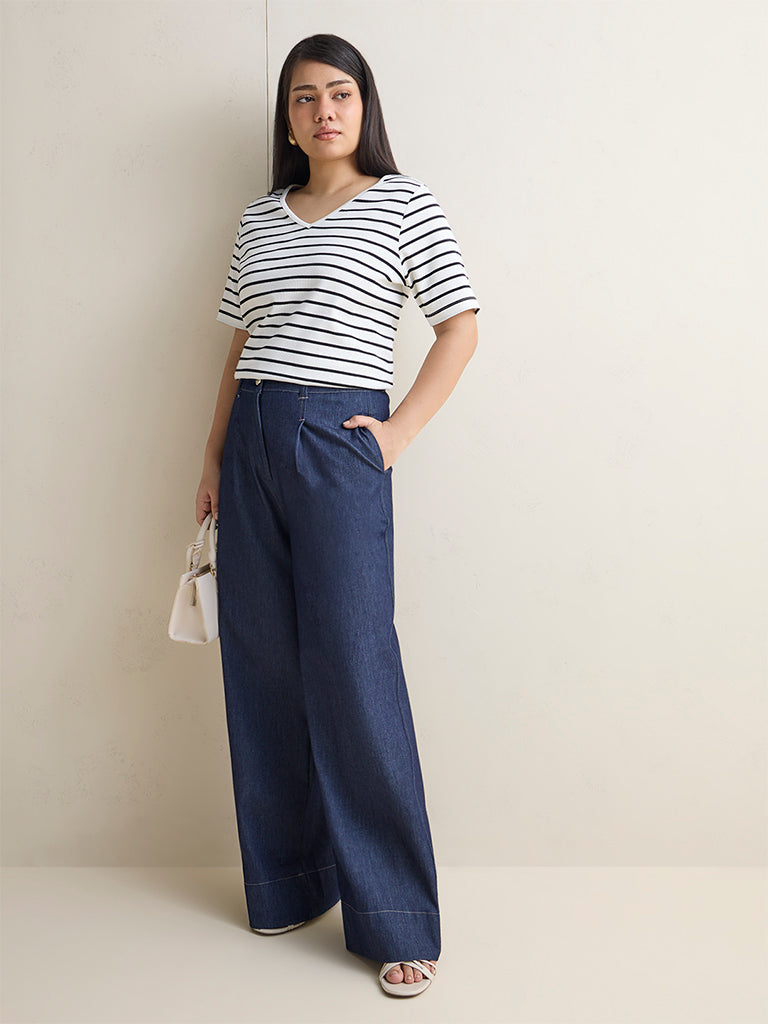 Gia White Striped Cotton-Blend T-Shirt