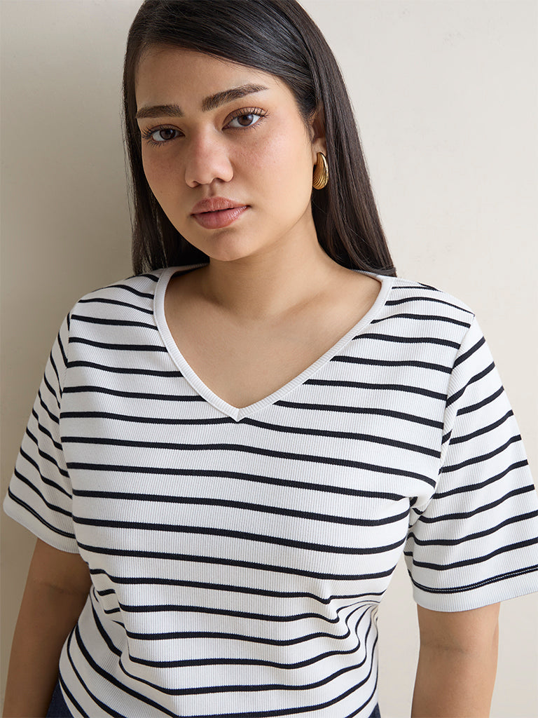Gia White Striped Cotton-Blend T-Shirt