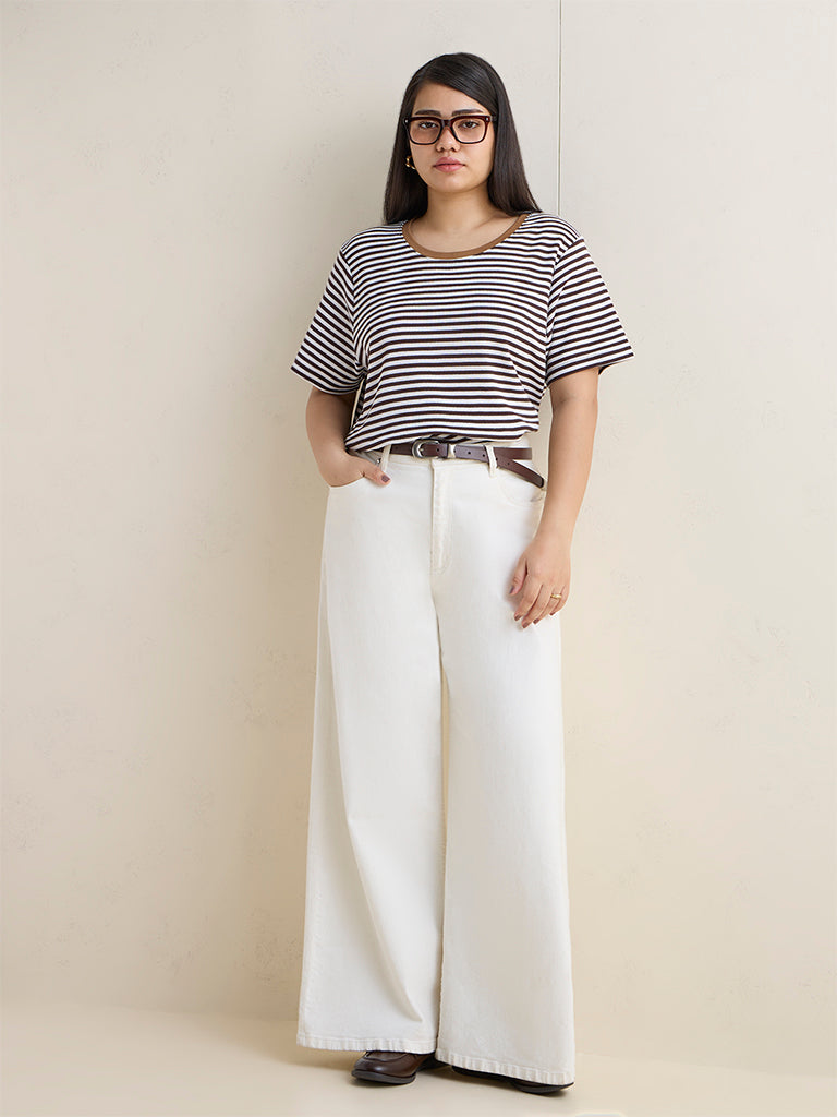 Gia Dark Brown Striped Cotton T-Shirt