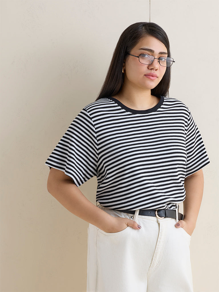 Gia Black Striped Cotton T-Shirt