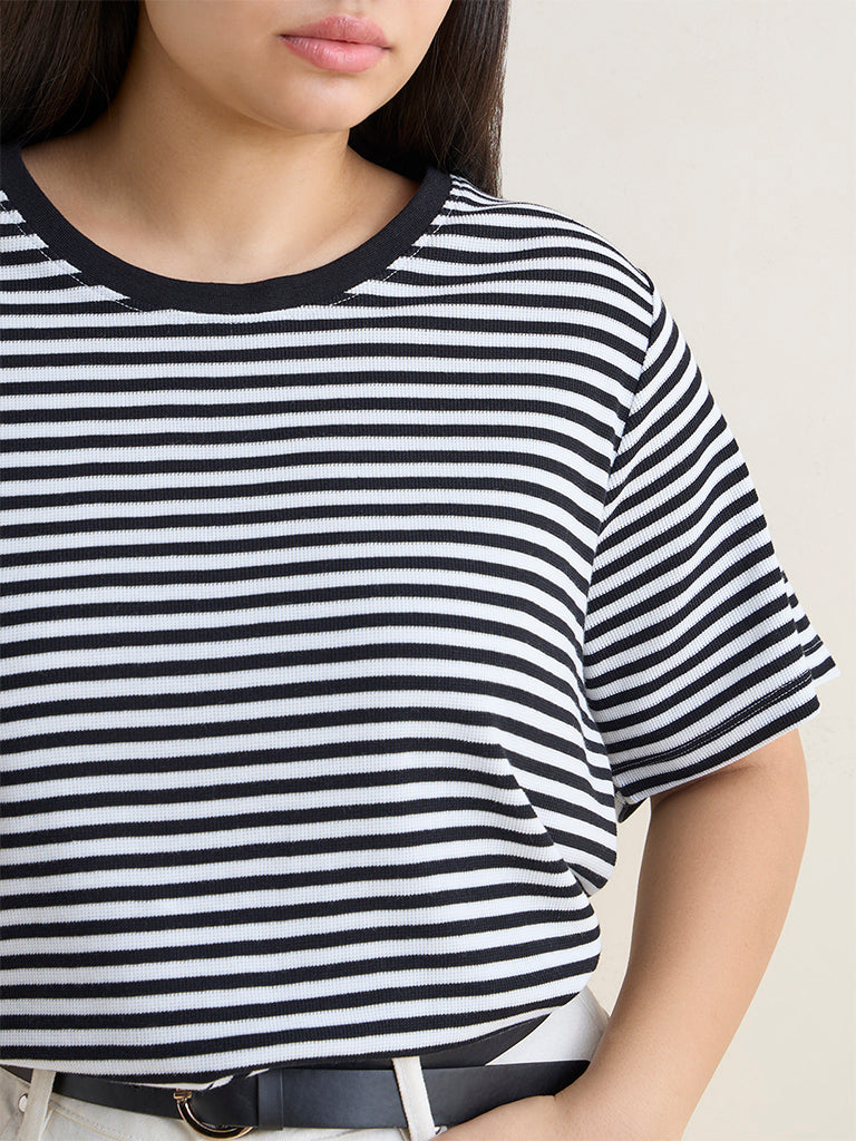 Gia Black Striped Cotton T-Shirt