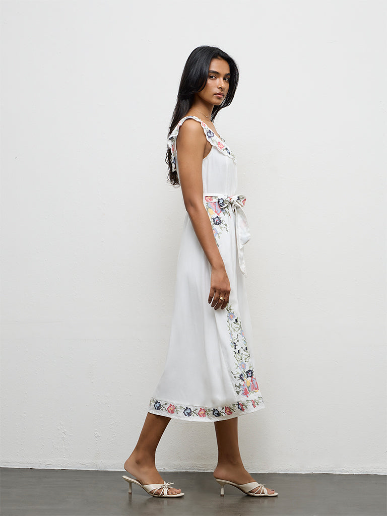 LOV Off-White Floral Embroidered A-Line Dress