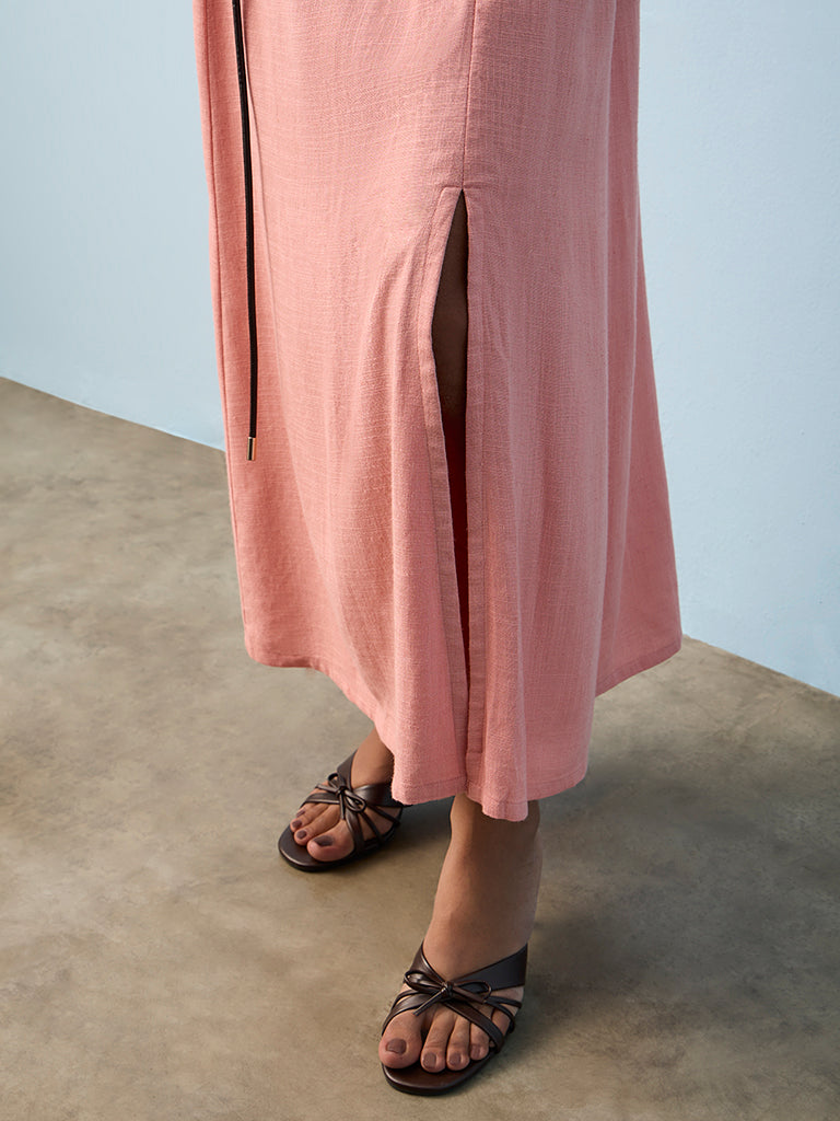 LOV Dusty Pink Solid High-Rise Linen-Blend Skirt