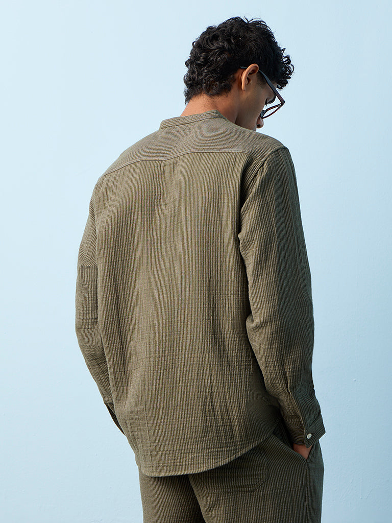 ETA Olive Striped Relaxed-Fit Cotton Shirt