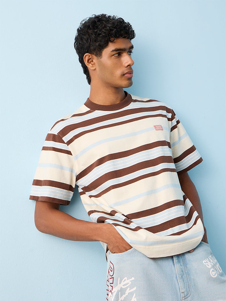 Nuon Off-White Striped Relaxed-Fit Cotton T-Shirt