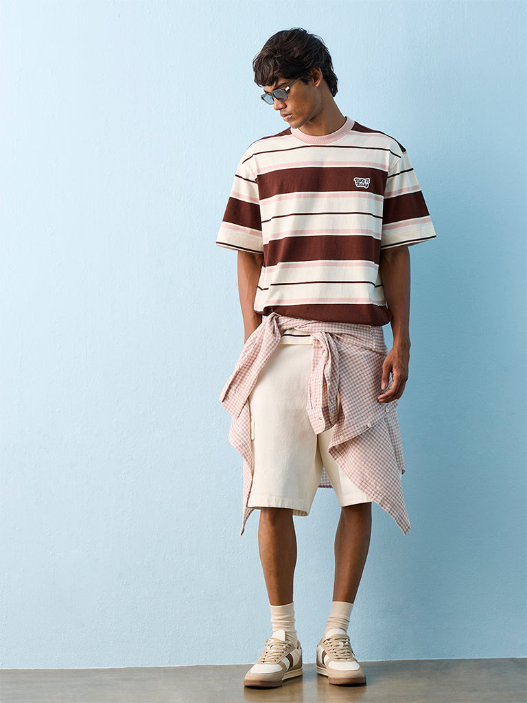 Nuon Off-White Striped Relaxed-Fit Cotton T-Shirt