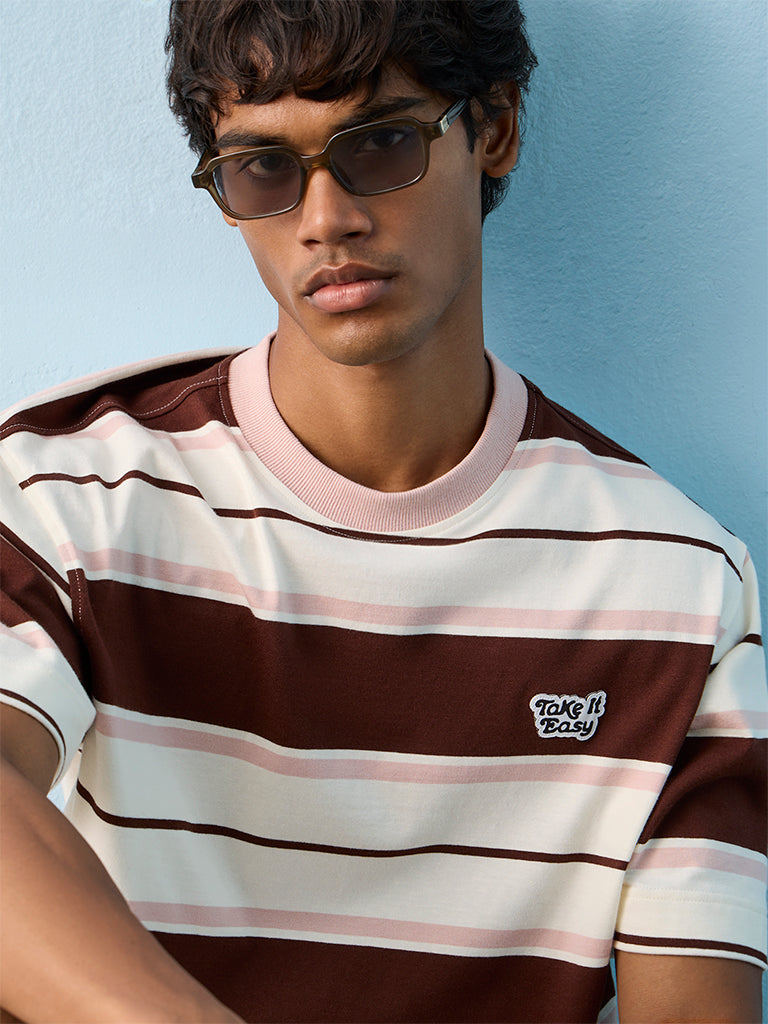 Nuon Off-White Striped Relaxed-Fit Cotton T-Shirt