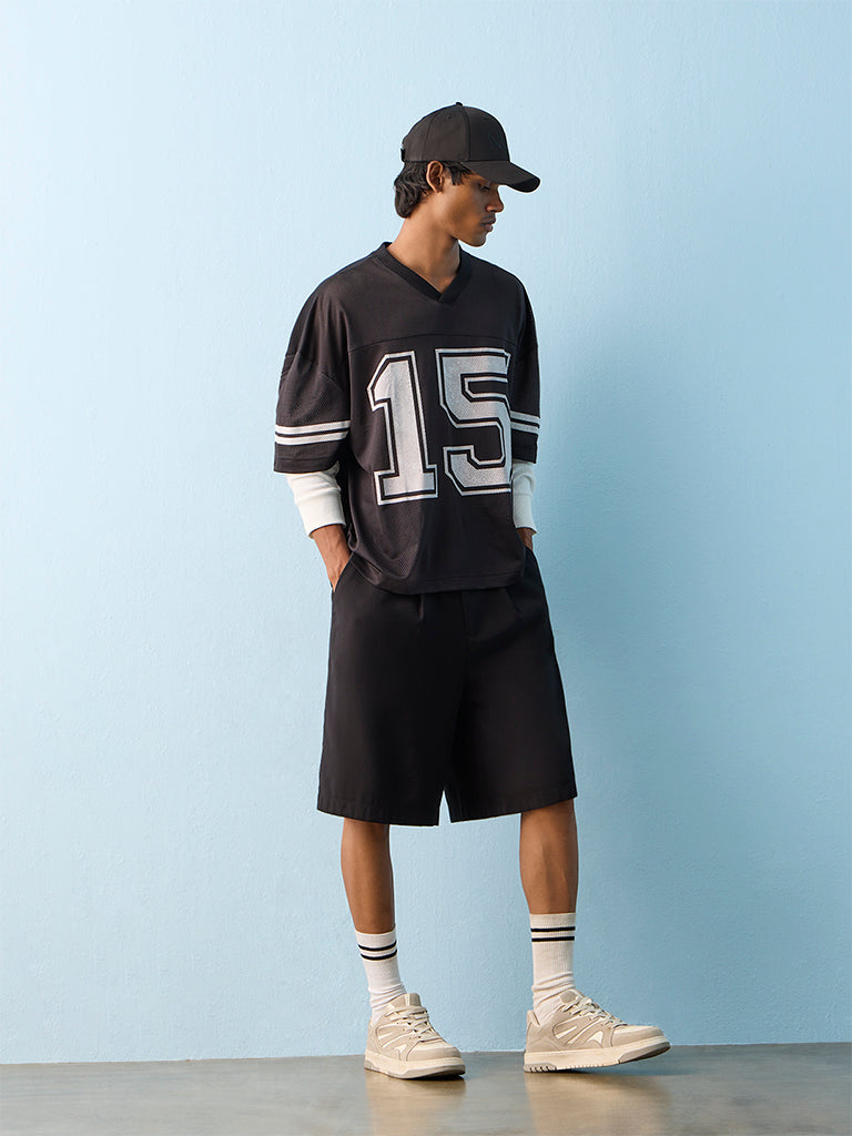 Nuon Black Numerical Printed Oversized Cotton T-Shirt