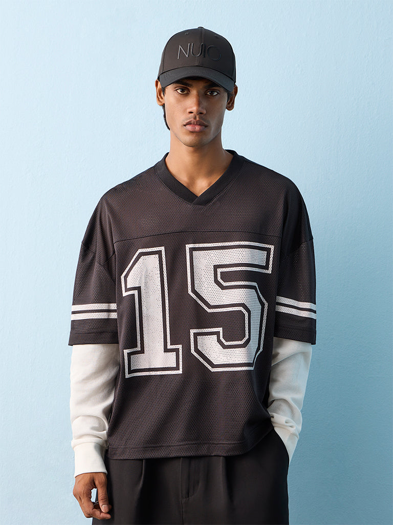 Nuon Black Numerical Printed Oversized Cotton T-Shirt