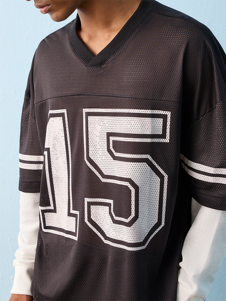 Nuon Black Numerical Printed Oversized Cotton T-Shirt