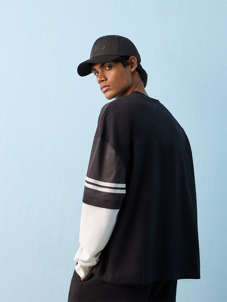 Nuon Black Numerical Printed Oversized Cotton T-Shirt