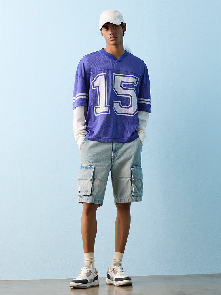 Nuon Blue Numerical Printed Oversized T-Shirt