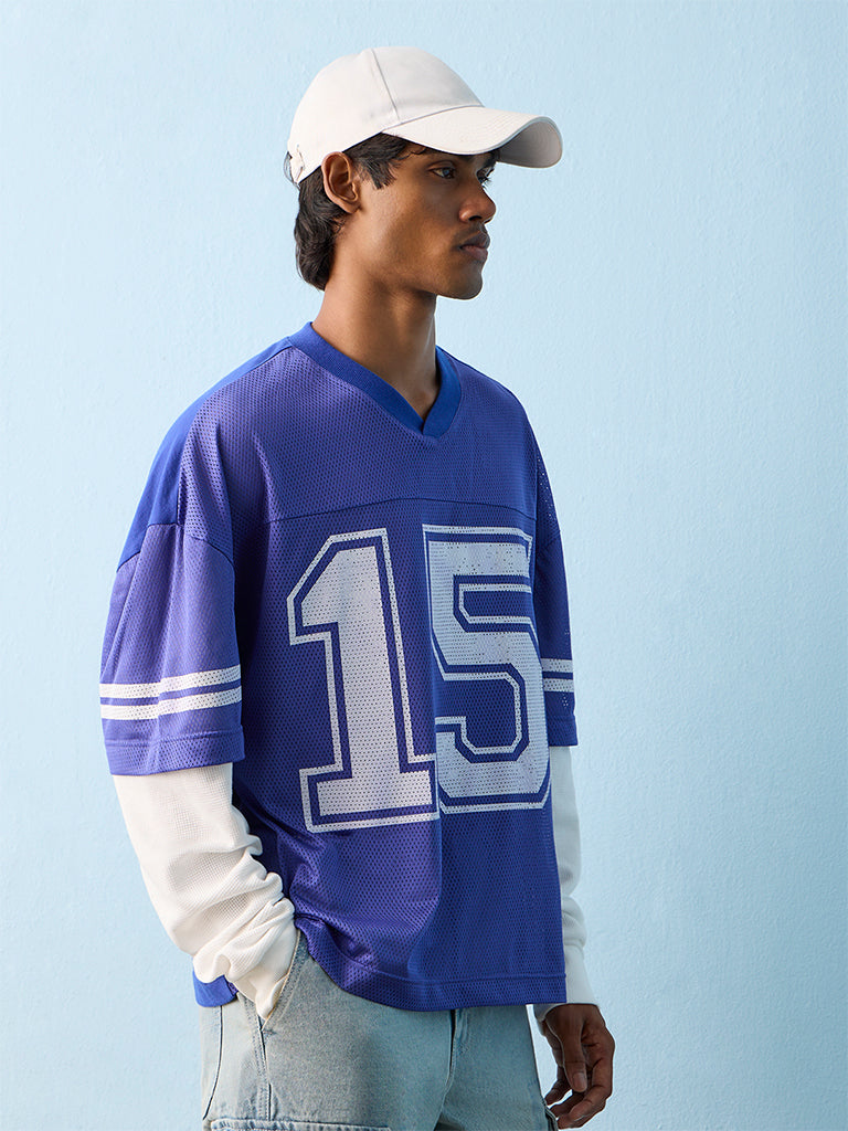 Nuon Blue Numerical Printed Oversized T-Shirt