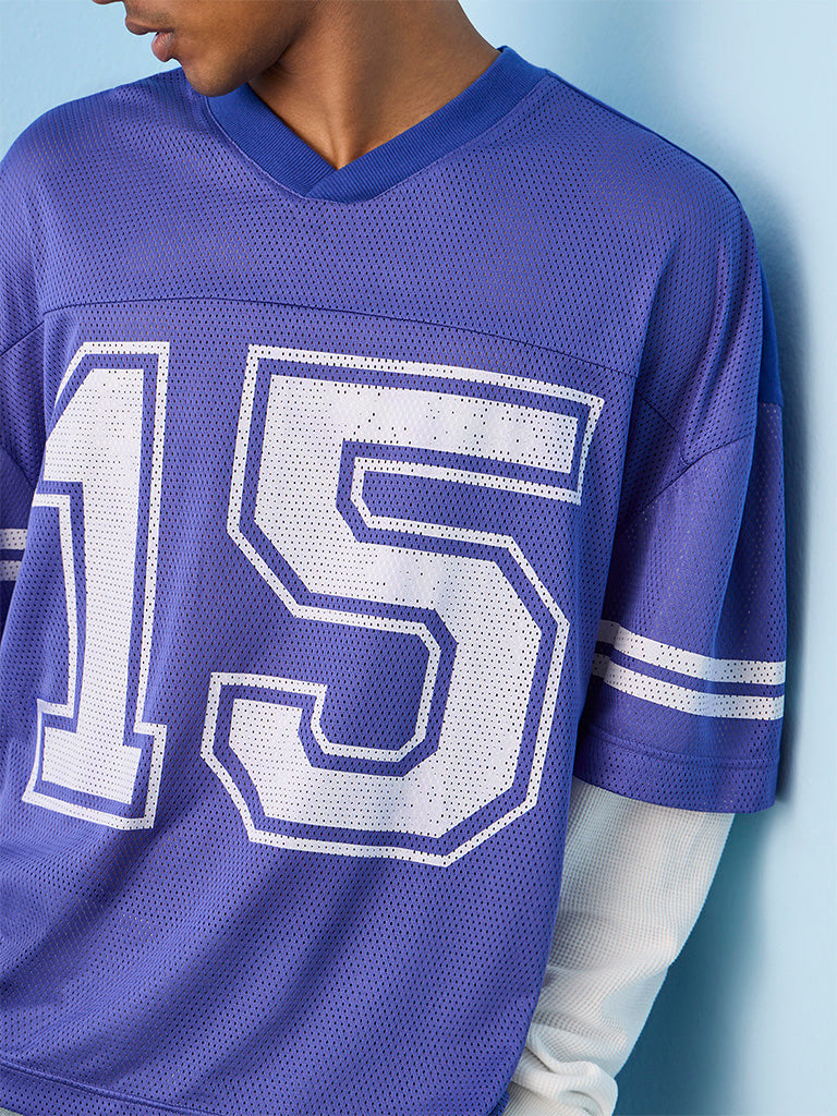Nuon Blue Numerical Printed Oversized T-Shirt