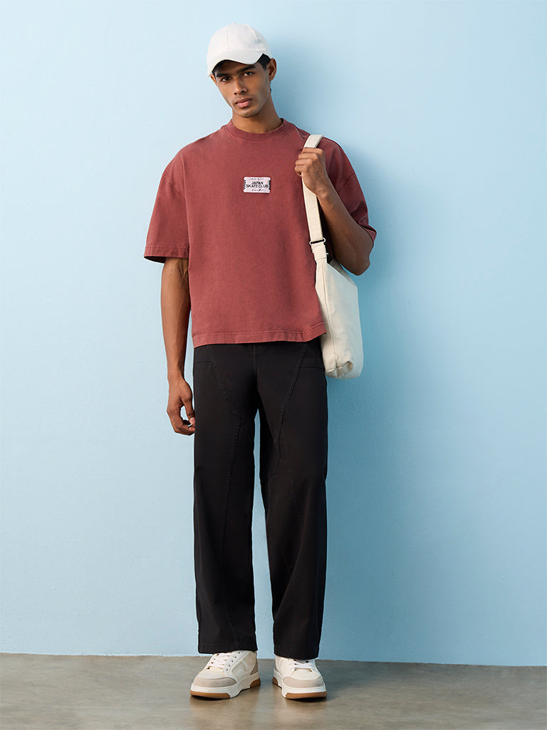 Nuon Rust Graphic Printed Oversized-Fit Cotton T-Shirt