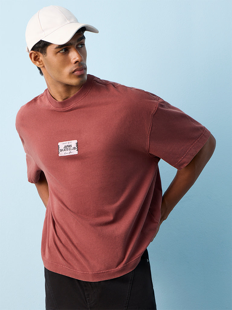 Nuon Rust Graphic Printed Oversized-Fit Cotton T-Shirt