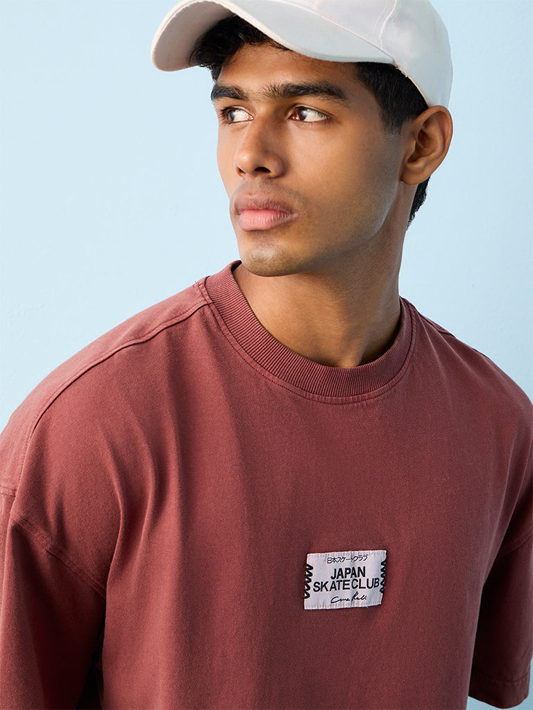 Nuon Rust Graphic Printed Oversized-Fit Cotton T-Shirt
