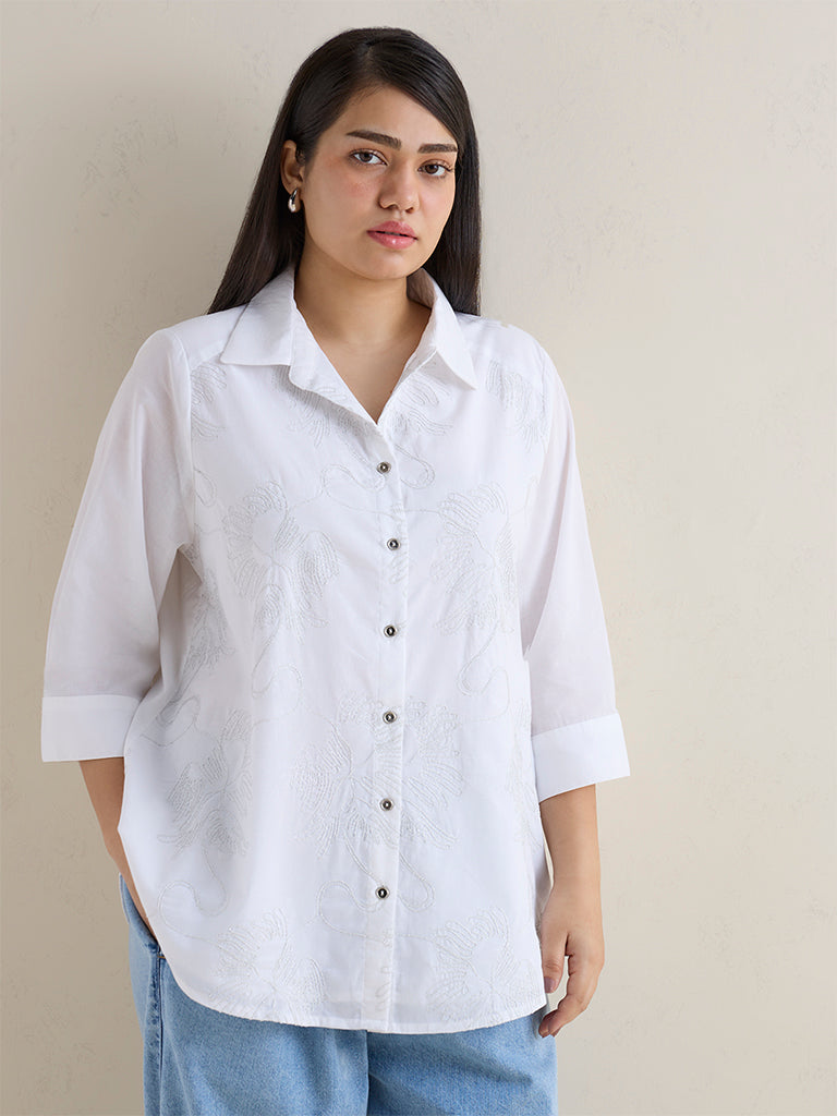 Gia White Embroidered Cotton Shirt
