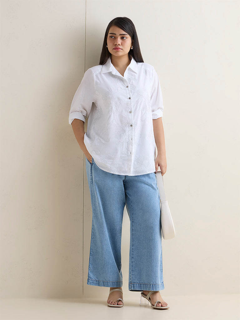 Gia White Embroidered Cotton Shirt