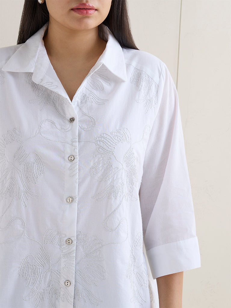 Gia White Embroidered Cotton Shirt