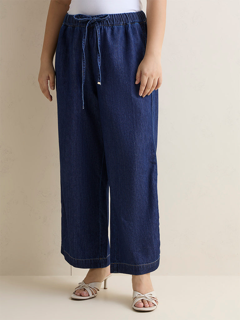 Gia Dark Blue Solid High-Rise Denim Pants