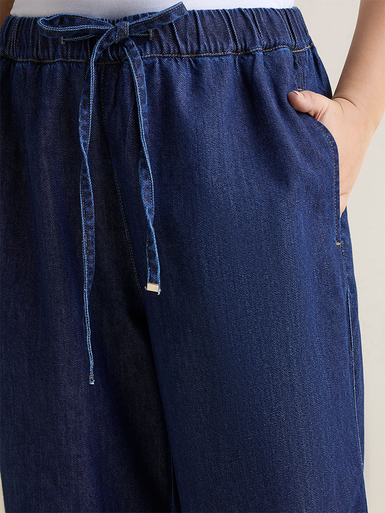 Gia Dark Blue Solid High-Rise Denim Pants