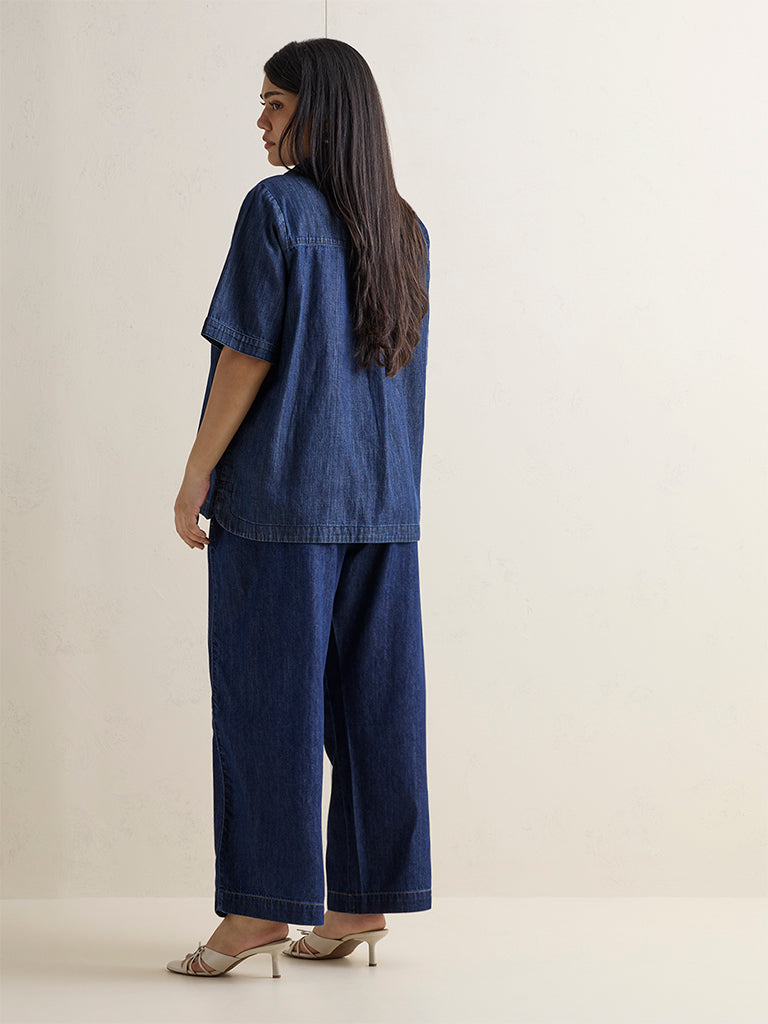Gia Dark Blue Solid High-Rise Denim Pants