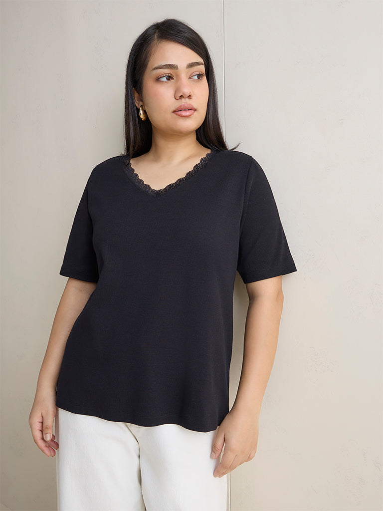 Gia Black Lace-Detailed Cotton-Blend Top