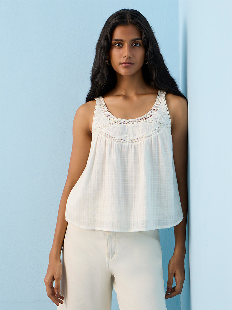 LOV Off-White Lace Detailed Top