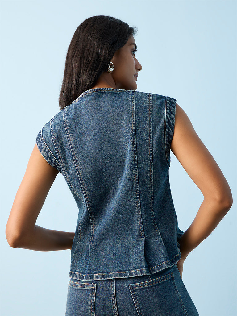 LOV Dark Blue Faded Denim Top