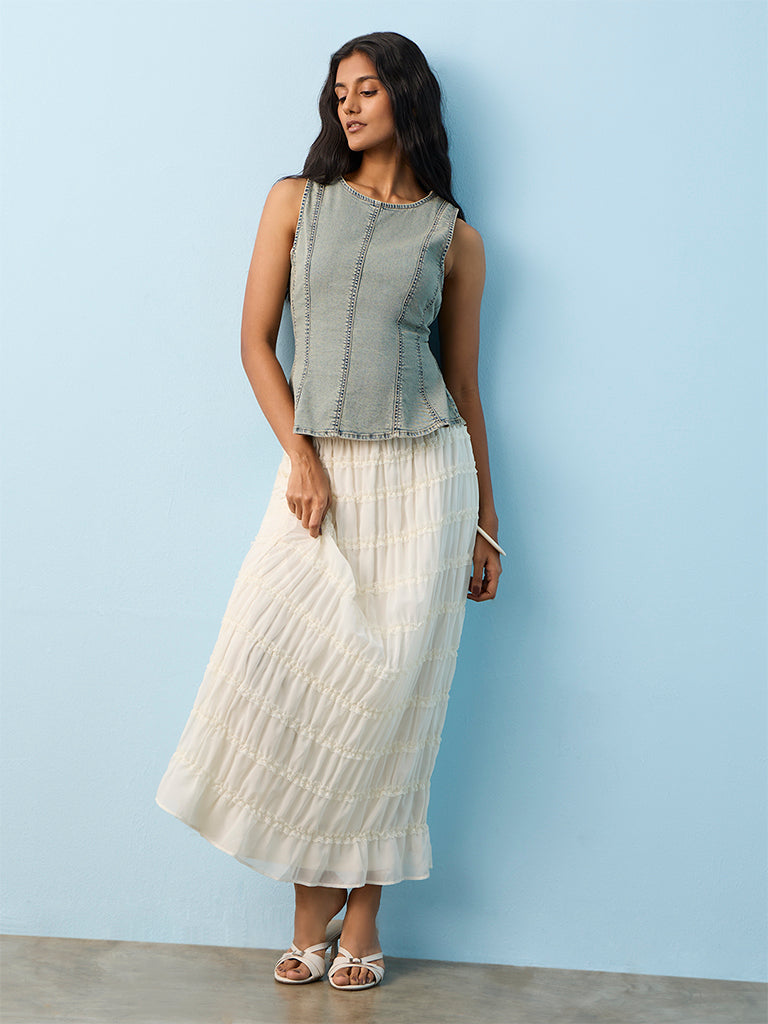 LOV Blue Acid Wash Denim Top