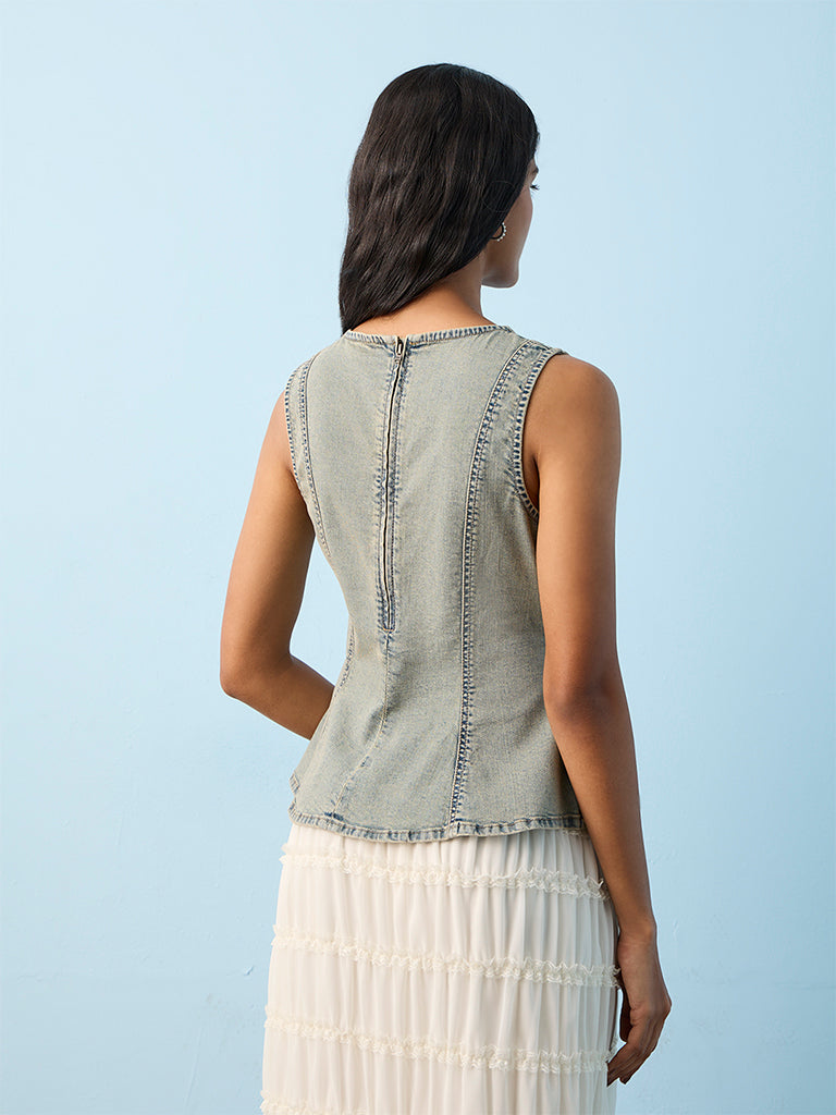 LOV Blue Acid Wash Denim Top