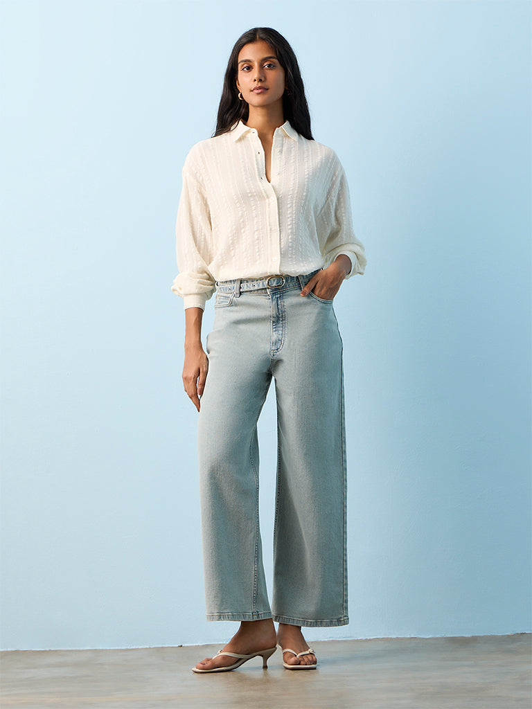LOV Blue Faded High-Rise Jeans with Belt